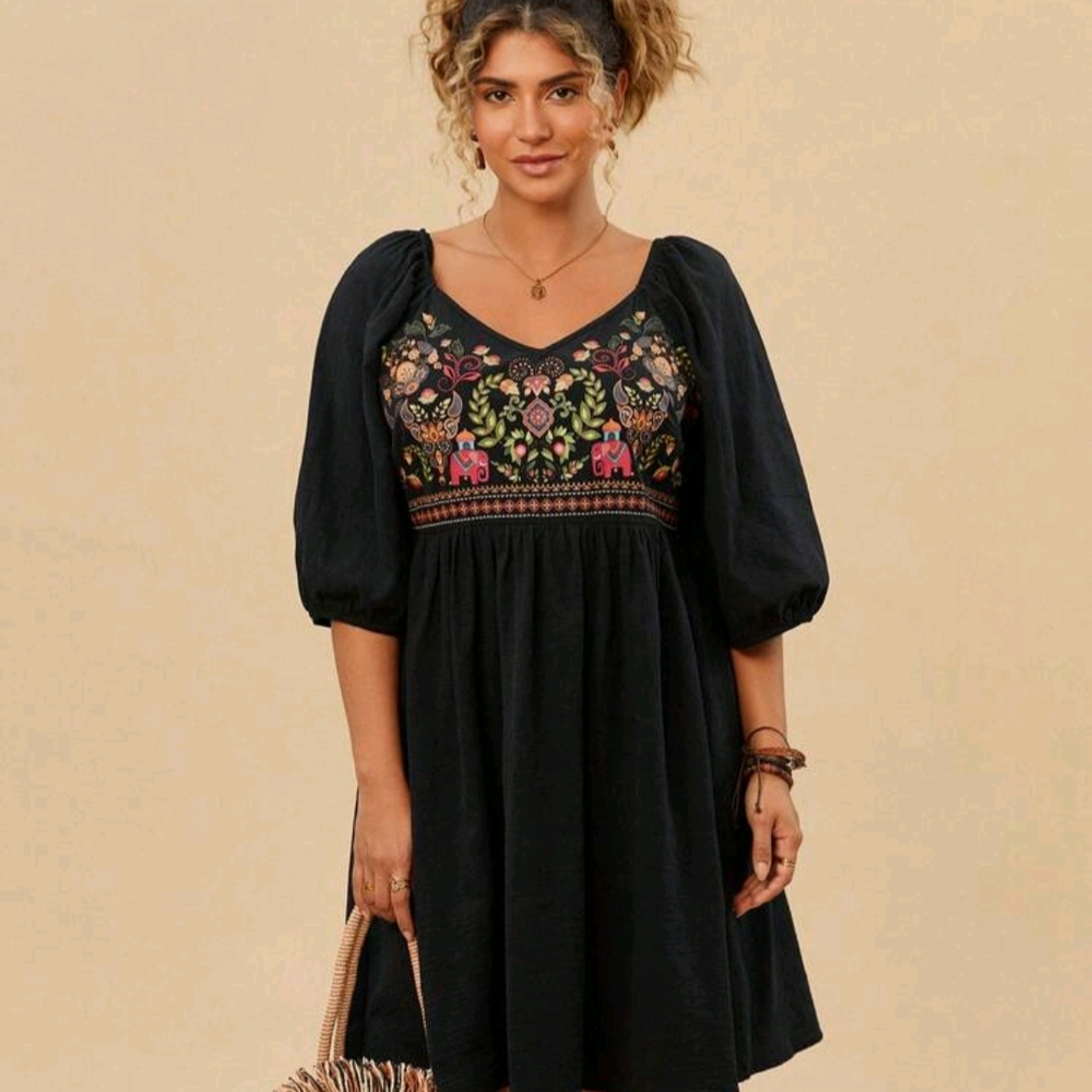 Embroidered Black Dress